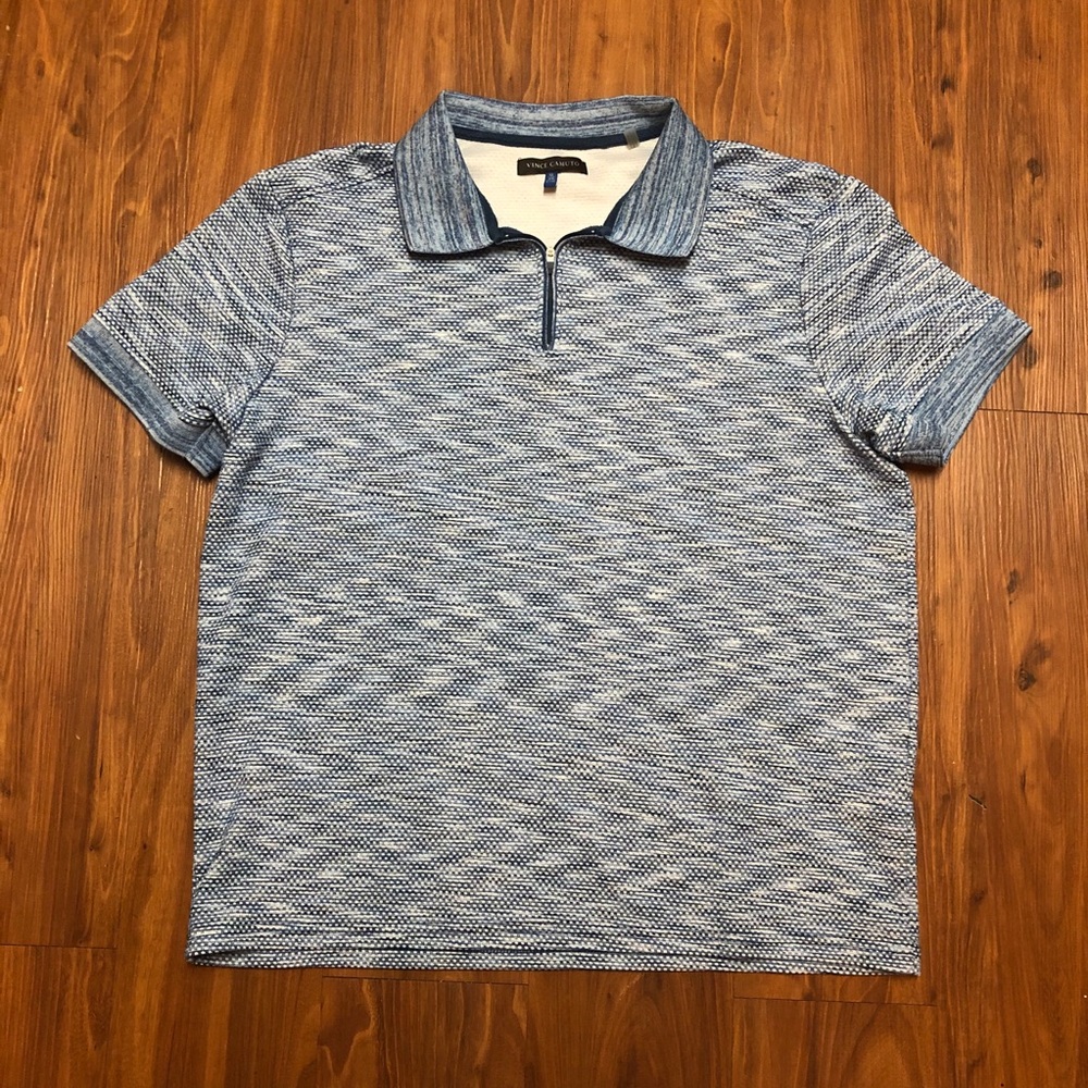 Vince Camuto Blue Short Sleeve Zip Up Polo Shirt - Picture 5 of 9